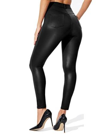 ZUTY 26" Faux Leather Leggings Pants High Waisted Leather Pants for Women Stretch with Pockets Black Medium