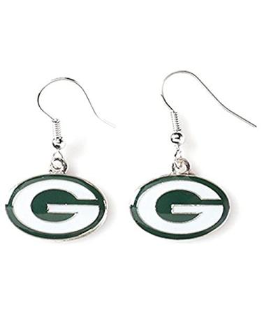 Aminco NFL Green Bay Packers Logo Dangler Earrings , Silver, Size 2.5