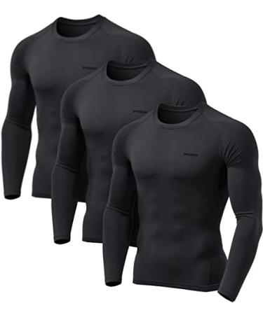 TSLA 1 or 3 Pack Men's UPF 50+ Long Sleeve Compression Shirts, Athletic Workout Shirt, Water Sports Rash Guard Core 3pack Shirts a Black/ Black/ Black Large