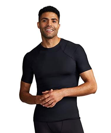Tommie Copper Men's Pro-Grade Shoulder Support Shirt I UPF 50  Breathable  Short Sleeve Shirt  Upper Body & Posture Support Black Large