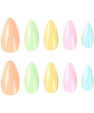 Justotry 24 Pcs Glossy Solid Oval Short False Nails Multi-Colour French Press On Nails - Almond Medium Stick On Nails with Nail Glue for Women's Nail Art - Buy Online on SooperMarket.com