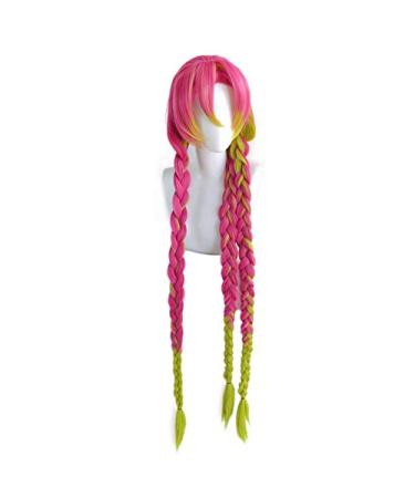 Demon Slayer Kanroji Mitsuri Cosplay Wig - Long Braids Heat-Resistant Synthetic Hair + Wig Cap - International Shipping Available - Buy Online on SooperMarket.com