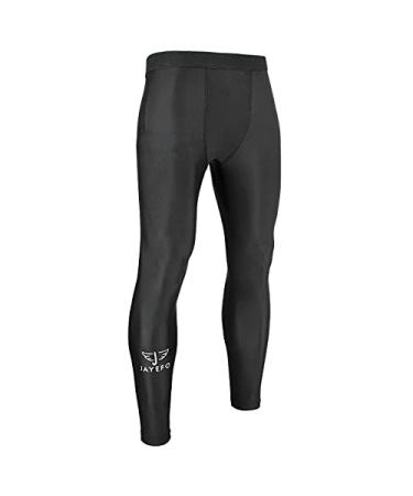 JAYEFO Compression Pants Men - Rashguard Mens Compression Leggings for Workout, Gym, Boxing, MMA, BJJ, Basketball,Football Black 32