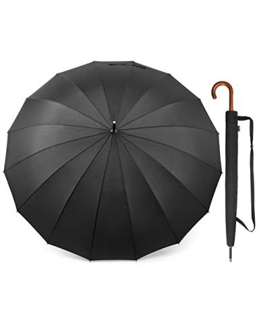 G4Free 54 Inch Large Windproof Umbrella for 2 Persons, 16 Ribs Auto Open Classic Wooden J Handle Cane Stick Golf Rain Umbrellas for Men Women Travel 120cm