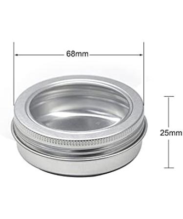 Zeoabsy 50 Pack 60ml Silver Aluminum Tin Cans with Screw Cap & Viewing Window - Ideal for DIY Ointments Candles Cosmetics & Shaving Soap - Buy Online on SooperMarket.com