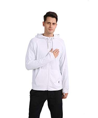 ARECON Men's UPF 50+ Running Stretch Jacket Slim Fit Tracksuit Hoodie Long Sleeve Full-Zip Jogging Sports Fitness Gym Shirt Large White