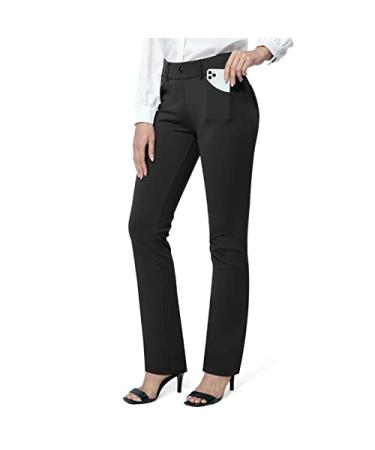M MOTEEPI Yoga Dress Pants for Women 31''/29'' High Waisted Pull on Stretch Black Straight Leg Work Pants Business Slacks 29" Inseam XX-Large A Black Straight Leg