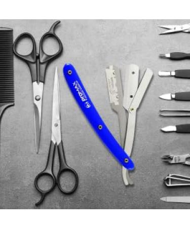 ProMax Care Professional Straight Edge Razor - Stainless Steel Barber Razor with 100 Derby Blades for Close Shaving - Men's Manual Safety Shaver with Blue Handle - Buy Online on SooperMarket.com