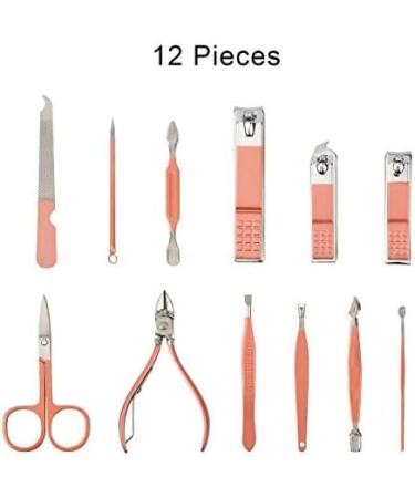 Maincure Set MOMSIV Professional 12Pcs Stainless Steel Nail Clippers Set Pedicure Kit Grooming Tools with PU Leather Case for Girls and Women Gift Rose Gold - Buy Online on SooperMarket.com