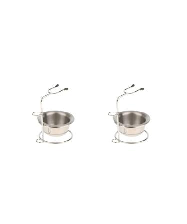 Set of 2 alloy shaving brush holders + stainless steel bowl set (2 pieces) (silver)