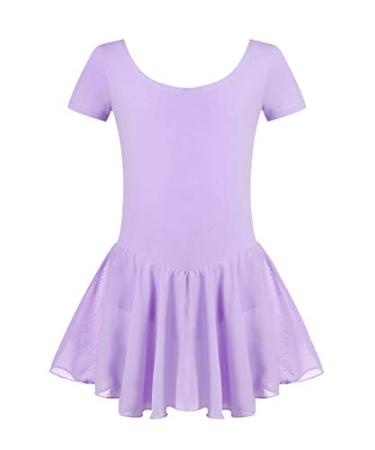 Zaclotre Ballet Leotards for Girls Short Sleeve Ballerina Outfits with Skirt for Toddler Girls 10-11 Years Purple