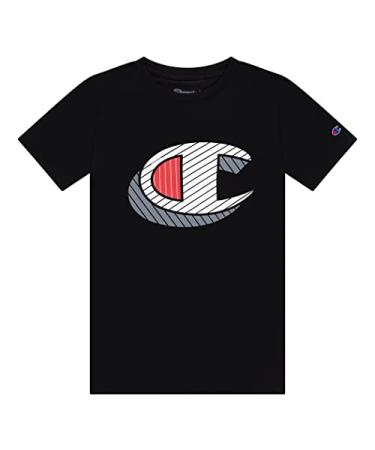 Champion Boys Shirt Performance Short Sleeve Tech Athletic Tee Shirt Top Kids Clothing - Great for Gym, Sports, and School Large Black Sliced C