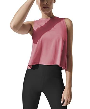 Mippo Crop Tops for Women Womens Workout Tops Flowy Cropped Tank Tops Athletic Shirts Large Rose