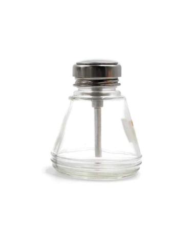 1 Pcs 6 Oz Clear Glass Dispenser Bottle for Nail Polish Empty Push Down Alcohol Pump Sanitizer Container with Stainless Steel Cap Metal Core Makeup Remover Holder