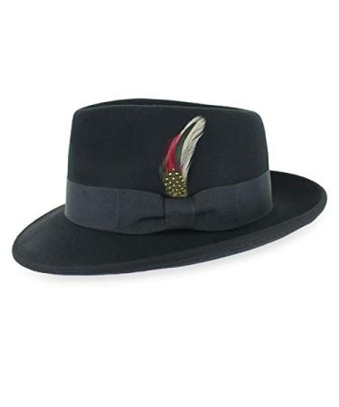 Belfry Gangster 100% Wool Stain Resistant Crushable Dress Fedora in Black Grey Navy Brown Pecan Large Black