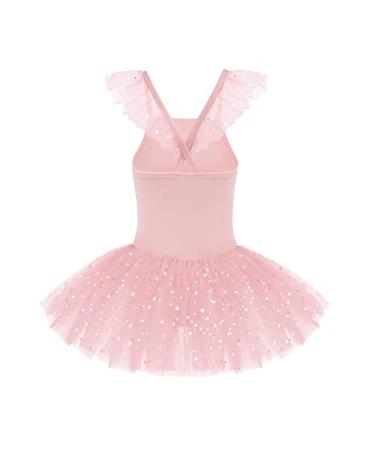 Zaclotre Girls Ballet Tutu Leotard Criss Cross Strap Back Flutter Sleeve Ballerina Outfit Sparkly Dance Dress for Toddler Ballet Pink 3-4 Years