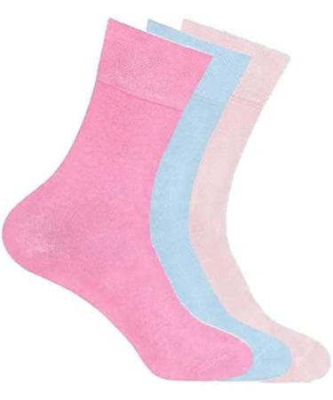 COSHAL 3 Pairs Womens Diabetic Socks wide Honey Comb top soft cuff Ankle Medium-Elastic Grip Soft Toe cosy feel for sensitive feet Legs Non-Binding Circulatory Socks SIZE (4-7) One Size Pastel Colours ( 3 Pairs)