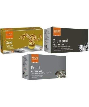 VLCC NATURAL COMBO OF 3 TYPES SINGLE FACIAL KITS GOLD DIAMOND PEARL
