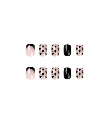 Wearing French style black border small heart patch nails fake nails fake nails Jp1835