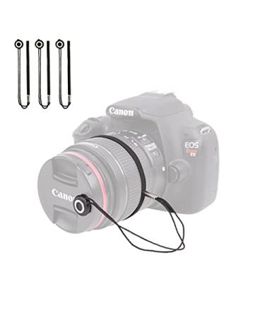 Foto&Tech Camera Lens Cap Keeper Holder with Elastic String Anti-Loss. Compatible with Canon, Nikon, Sony, Panasonic, Fujifilm, Pentax, Sigma DSLR SLR Evil Mirrorless Cameras Video Cameras (3 Pack) 3 Pack Black