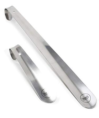 Island Genius Metal Shoe Horn Set of 2 (16.5-Inch Long-handled & 7.5-Inch Travel Size) Stainless Steel Slip-on Shoes Helper for Seniors, Kids, Men & Women | Boots, High Heels, Cleats Accessories/Tool