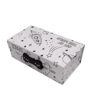 Kids Jewelry Box - 1 Pack Keepsake Paper Box for Boys and Girls, Safe with Combination Lock, Treasure Box for Cards, Jewelry, Toys, Space Design - 9.5x5.25x3.5 White