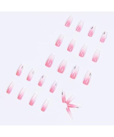 Ombre Pink Press on Nails with Rhinestone Gradient - 24Pcs Super Long Square Coffin False Nails for Women and Girls - Buy Online on SooperMarket.com