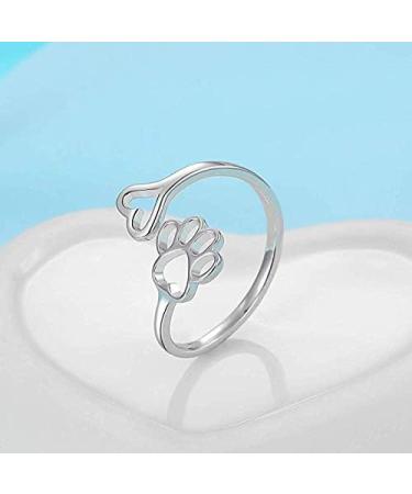 2 Pcs Dainty Puppy Dog Paw and Cat Tail Open Rings Set - Adjustable Animal Claw Love Heart Jewelry in Gold, Silver, and Rosegold Plating - Buy Online on SooperMarket.com