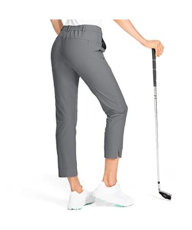 Alfiudad Women's Golf Pants Stretch Lightweight Quick Dry Work Casual Pants Water Resistant with Zipper Pocket Large Dark Grey