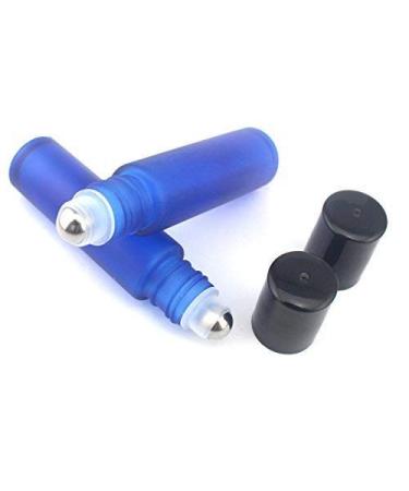 10 ML Aromatherapy Glass Roll On Bottles Frosted Cobalt Blue with Metal Balls-Set of 24