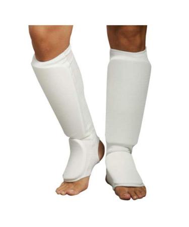 Cloth Shin & Instep Guard Taekwondo, Martial Arts, MMA Foot Protective Gear Protector for Sparring (Black/White Child Small to Adult XL) White Small