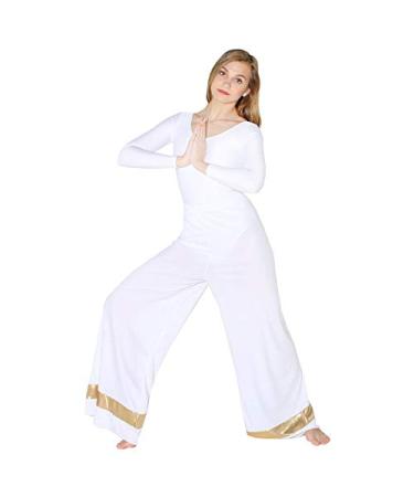 Danzcue Girls Praise Dance Palazzo Pant White-gold Large-X-Large