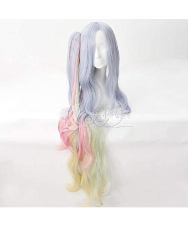 No Game No Life Shiro Cosplay Wig 120cm Blue Pink Yellow Mix Long Wavy Heat Resistant Synthetic Hair Clip Ponytail Wigs +Wig Cap