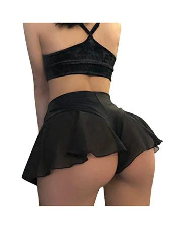 ZSDVBZS Womens Plus Size Booty Shorts Sexy Mesh Shee High Waisted Workout Gym Shorts Rave Club Mini Hot Pant Dance Skirts A01_black XX-Large