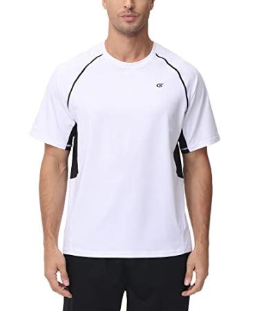 Men's UPF 50+ Rash Guard Swim Shirt Short Sleeve UV Sun Protection Beach Fishing Workout Shirts Outdoor Cooling Tee White / Black 4X-Large