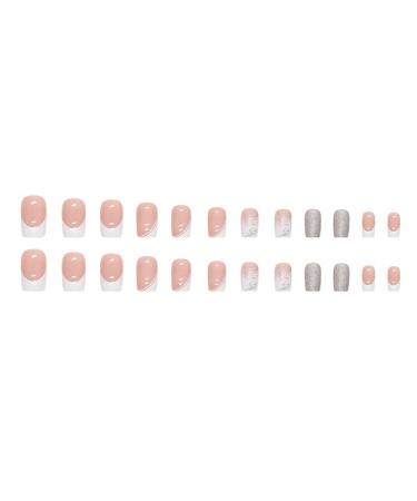 Medium French Glitter White Tip Press on Nails - 24Pcs | Glossy False Nails for Women - W325 - Buy Online on SooperMarket.com