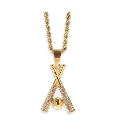 HYXITVCG Baseball Necklace Hip Hop Baseball Pendant Baseball Bat Cross Stainless Steel Pendant Necklace Boys Sports Jewelry Sports Necklace Rhinestone Baseball Necklace for Men and Women