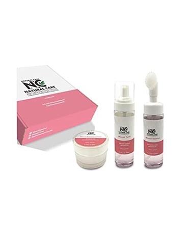Natural Face Care Based on Mineral Cleanser Mineral Toner and Mineral Moisture Acne and Pore Minimizer Kit with Pure Rose Water in Ingredient