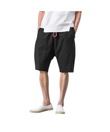 Golfing Shorts for Men Male Casual Pants Soild Loose Cotton Linen Bloomers Mens Yoga Pants Beam 42 Shorts Black X-Large