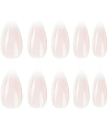 Justotry 24 Pcs Pale Pink Oval Medium False Nails Short Pattern Milky White French Press on Nails with Glue for Women - Almond Stick on Nails for Art - Buy Online on SooperMarket.com