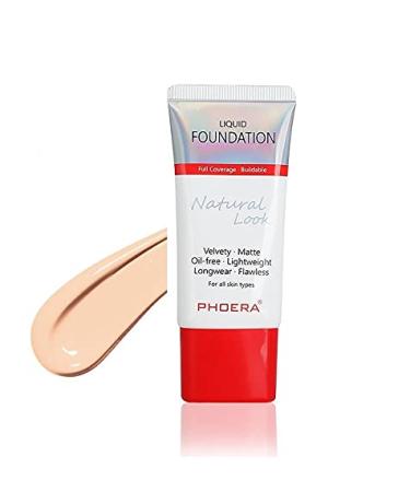 AQUAPURITY PHOERA Full Coverage Foundation New Formula Waterproof Long Lasting Oil Free Velvet Matte Liquid Foundation for Oily Skin Flawless Makeup Base Cream Concealer (102 Nude)