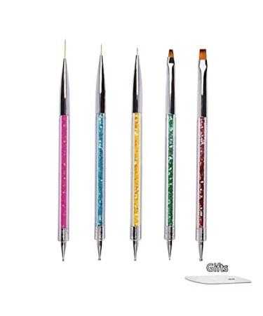 5 PCs nail design brush nail art brush set nail art liner brush nail art dotting puncture drawing brush pen acrylic uv gel 3d sparkle liner nail polish pen set for diy nail art design 5 pieces (1 Pack)