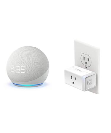 Echo Dot (5th Gen) with Clock | Glacier White with Kasa Smart Plug Mini Glacier White w/ $2.99 Smart Plug