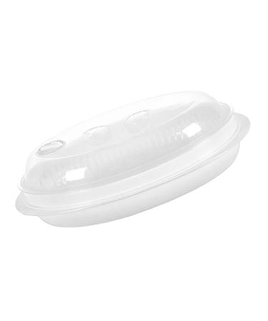 Zerodeko 1pc Steamer Steamed Fish Plate Microwave Cooking Pot Dumpling Steam Baskets for Rice Fish Steaming Holder Microwave Cookware Food Cover Micro-wave Oven White Food Grade Pp White 32.7x18.6cm