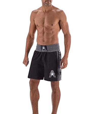Anthem Athletics Classic Boxing Shorts, Men Women, Knee Length Boxing Trunks Black & Grey Medium