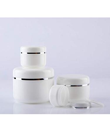 100ml Refillable Cosmetic Bottles with Dome Lid | White Silver Border Face Cream Lip Balm & Lotion Containers - International Shipping - Buy Online on SooperMarket.com