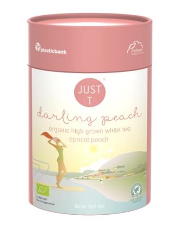 JUST T Darling Peach Premium Loose Leaf Tea (80g) | Organic White Tea Blended with Apricot and Peach | Organic Loose Tea Organic High-Grown Tea in a Sustainable Storage Tin for All Tea Lovers Darling Peach 80 g (Tin)