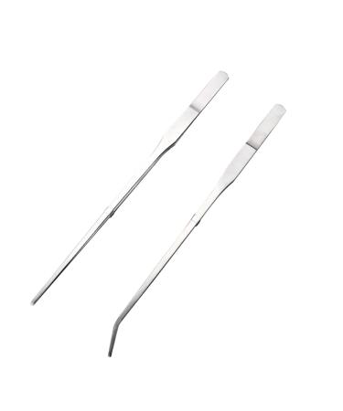 Aquarium Tweezers Extra Long 10.6 inches (27cm),, 2 Piece Aquarium Tweezers Stainless Steel Straight and Curved Tweezers Set for Foreground Fish Tank Plant Aquascape Tools, Feeding Tongs