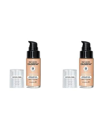 REVLON ColorStay Makeup for Normal/Dry Skin SPF 20 Longwear Liquid Foundation with Medium-Full Coverage Natural Finish Oil Free 130 Porcelain 1.0 oz (Pack of 2)