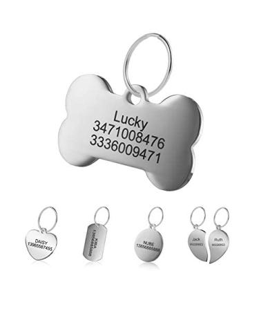 LYL Premium Engraved Personalised Pet Dog Cat Name ID Stainless Steel Tag Collar (L Bone) L (Pack of 1) Bone
